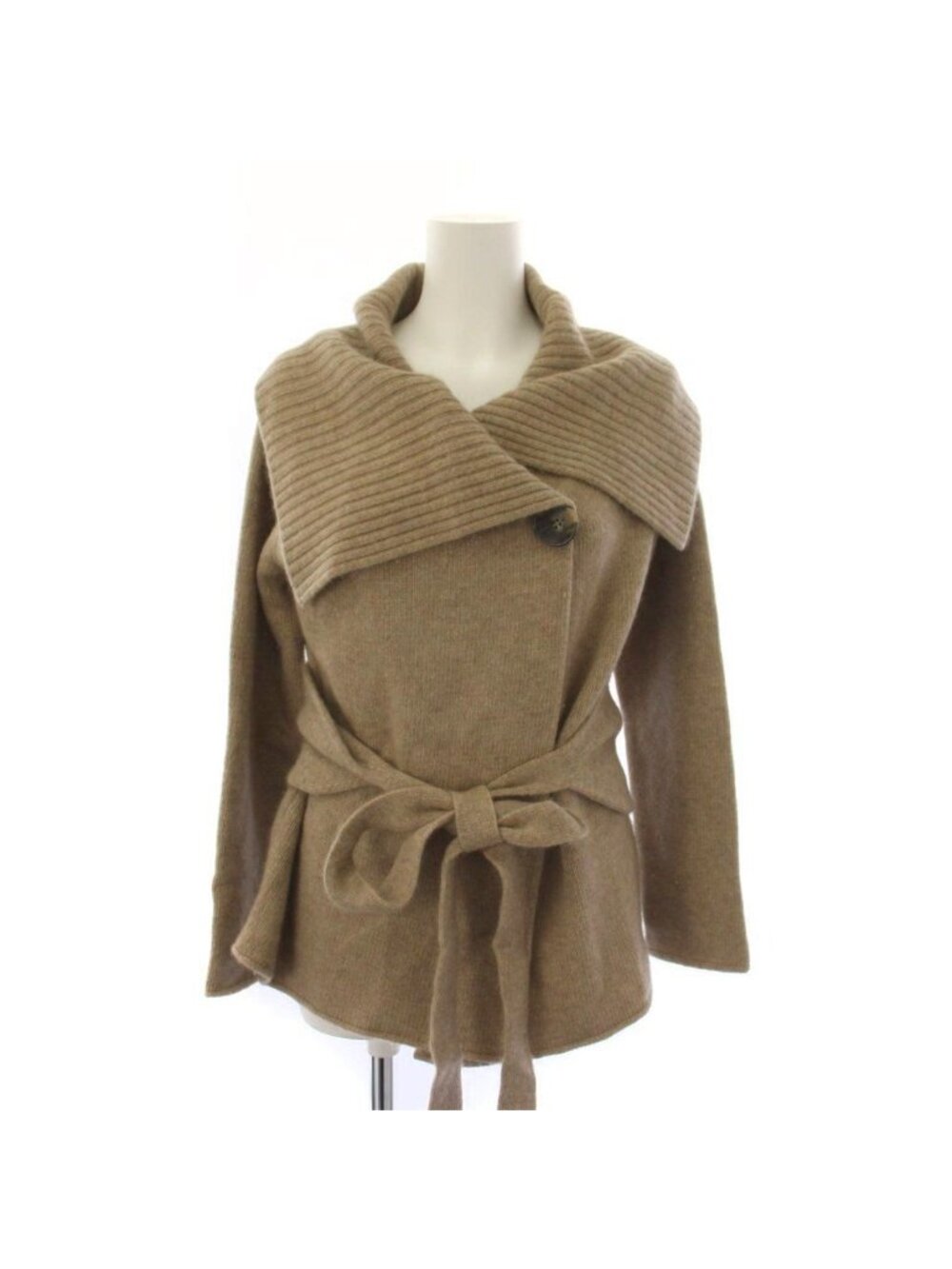 Max Mara Knit Cardigan Long Sleeve Waist Ribbon Wool Cashmere Beige M